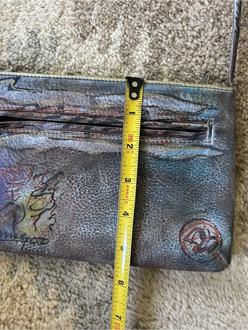 Jane Yoo Wearable Art Vintage Hand Painted Crossbody Leather Bag